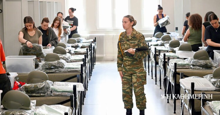 Army: Untouched khaki, in the first row for women