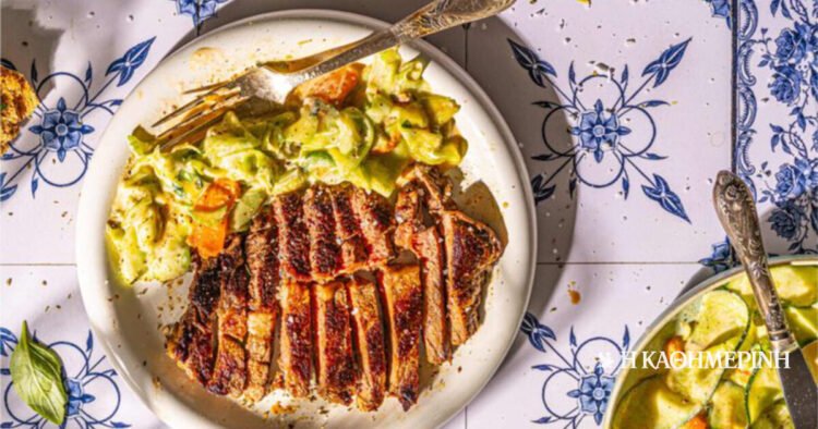 Salad with roast beef, apricot, cucumber, celery and olive oil mayonnaise