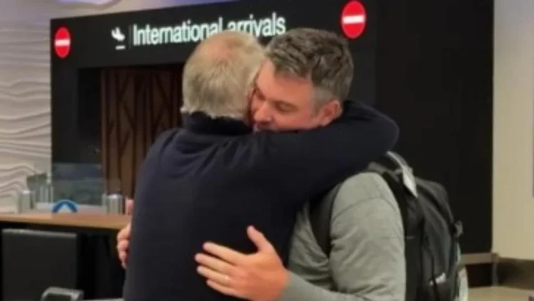 Watch: Ryan Fox gets a welcome home hug from dad Grant and reveals a pie craving