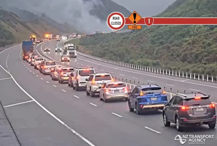 Car on fire on SH1 north of Wellington closes northbound lanes