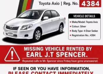 Rental Company Appeals for Public’s Help to Locate Missing Toyota Axio