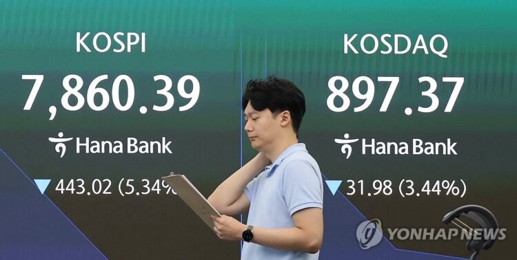(LEAD) Seoul shares plunge nearly 8 pct on tech sell-off amid renewed AI concerns