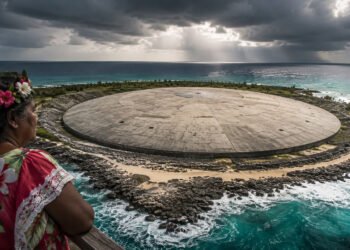 The United States buries more than 100,000 cubic yards of radioactive waste in an unlined crater, covers everything with concrete in the Pacific, and leaves residents of the Marshall Islands concerned about the rising sea.