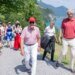 People in traditional dress gather on Rütli on Swiss National Day