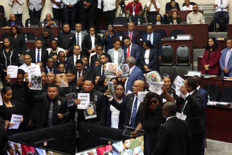 Protest erupts in Parliament as opposition demands Edghill, Indar resign over MV Barima tragedy
