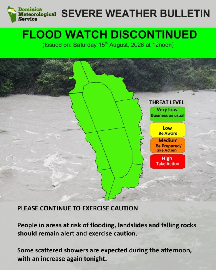 WEATHER UPDATE (12:00 PM, 15 August): Flash Flood Watch no longer in effect; Tropical wave continues to affect Dominica