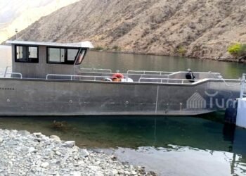 Residents of the village of Kyzyl-Beyit, cut off from the world by water and not accessible by road, have had their boat updated