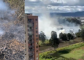 Strong fire in the Jaboque wetland, in the town of Engativá, northwest of Bogotá; authorities are working to control the flames