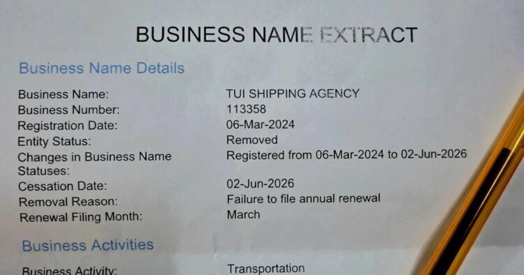 TUI SHIPPING deregistered by VFSC in June