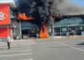 Mobility scooter fire sets supermarket facade alight