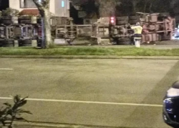 Watch: Truck erupts in sparks as it slides across Christchurch highway