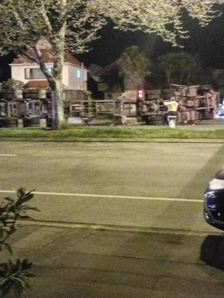 Watch: Truck erupts in sparks as it slides across Christchurch highway
