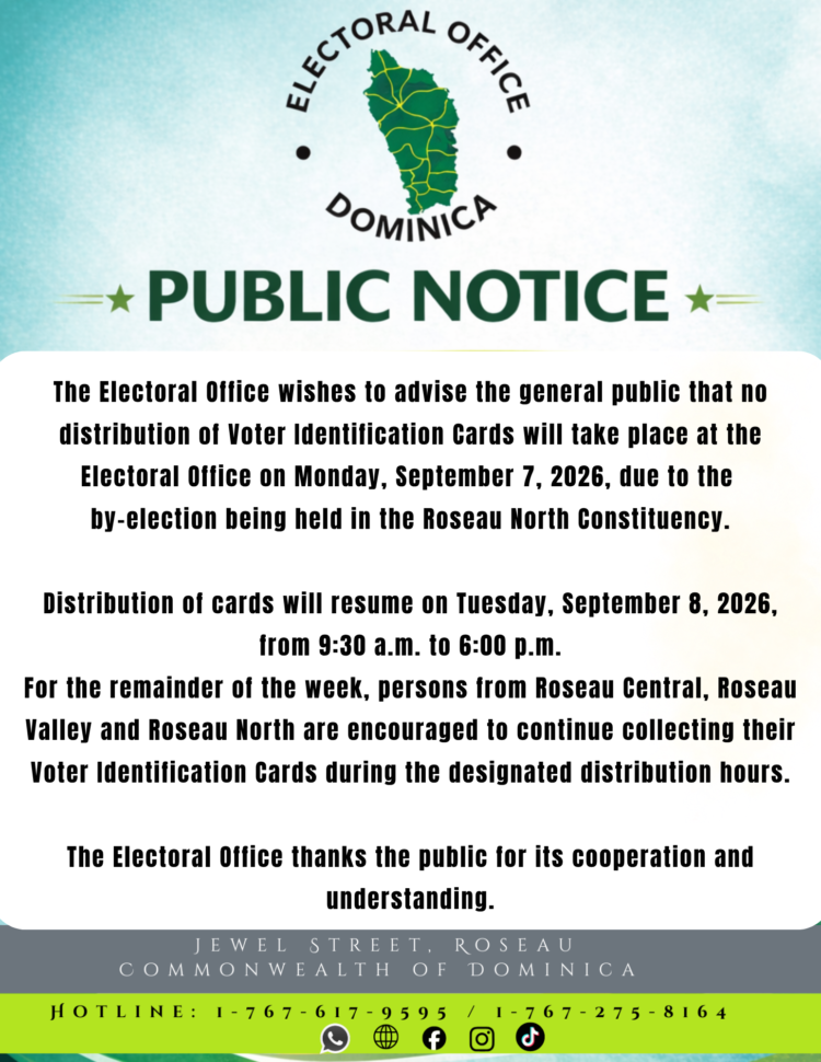 ANNOUNCEMENT: No distribution of voter ID cards on Monday 7th September at Electoral Office