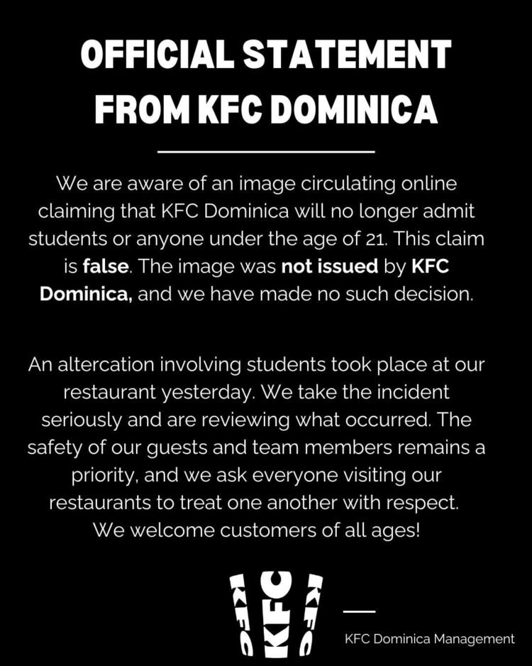 KFC responds to fake image circulating online claiming individuals under 21 were banned from their store