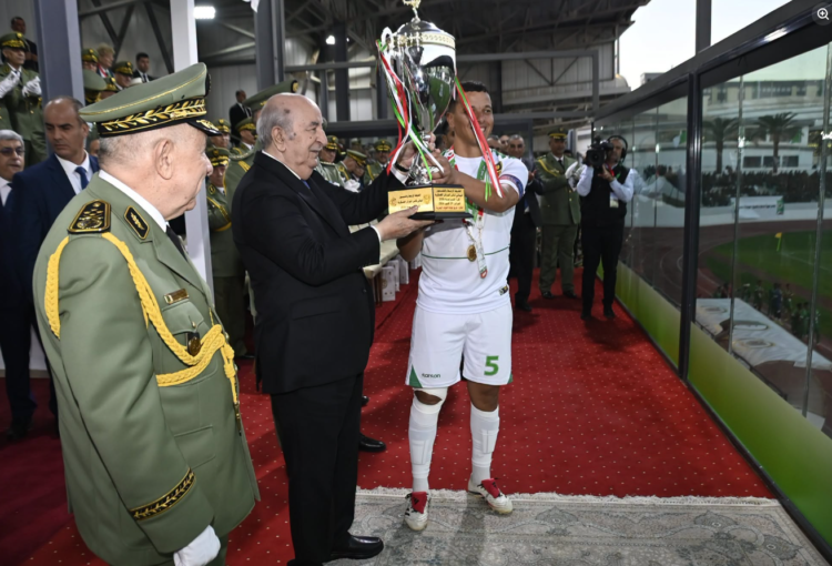 President Tebboune hands over the Algeria Military Football Cup to the Naval Forces Command Team