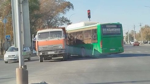 There is another accident involving a bus in Bishkek, this time a collision with a KamAZ truck.