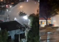 Serious flooding affected streets on Carrera 7 in the north of Bogotá: pipe failed and water shot out; would have knocked down the roof of a gas station