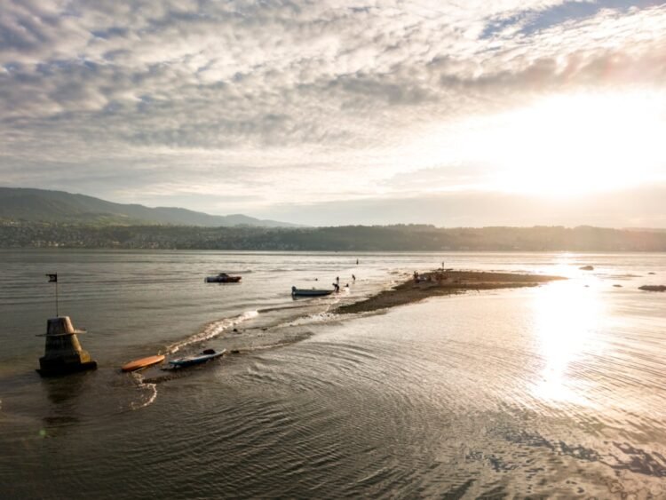 Low water level in Lake Zurich reveals new island