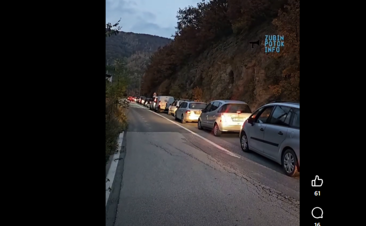 Long convoy of cars in Brnjak, Serbs from Kosovo heading to Serbia to vote