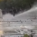View of how the great pressure of the water from the autobot knocks the protester to the ground in Tirana