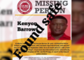 Missing Police Officer Kenyon Barrow Found Alive